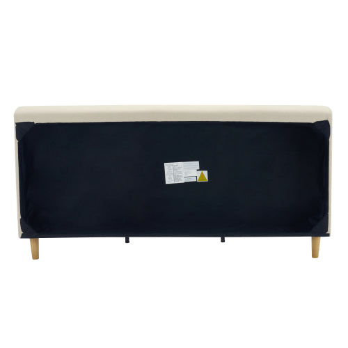 Beige Chunky Headboard Bed Frame, Solid Rubberwood Legs, Cal-King, 800lbs Capacity image 8