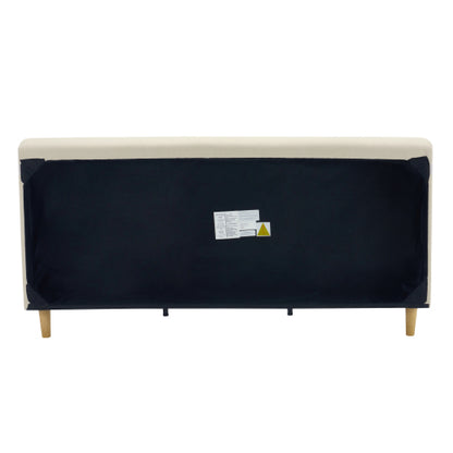Beige Chunky Headboard Bed Frame, Solid Rubberwood Legs, Cal-King, 800lbs Capacity image 8