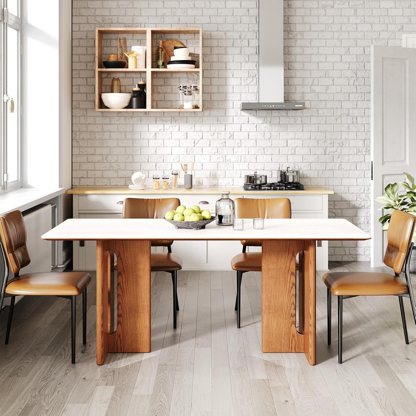 62.9-Inch Dining Table for 4–6 People, Rectangular Kitchen Table with Sintered Stone Top & Solid Wood Legs, Modern Dining Table for Kitchen, Dining Room & Living Room image 8