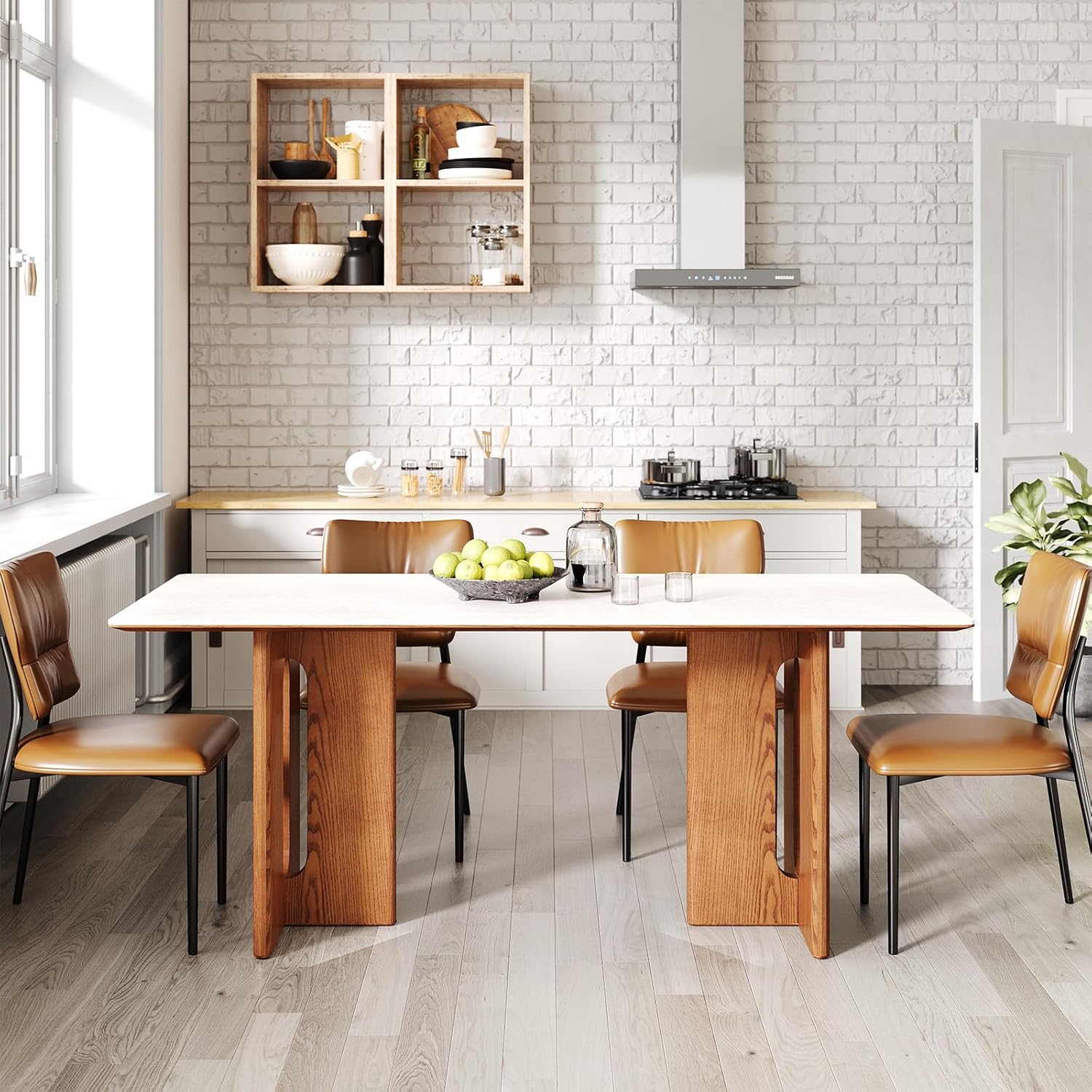 62.9-Inch Dining Table for 4–6 People, Rectangular Kitchen Table with Sintered Stone Top & Solid Wood Legs, Modern Dining Table for Kitchen, Dining Room & Living Room image 8