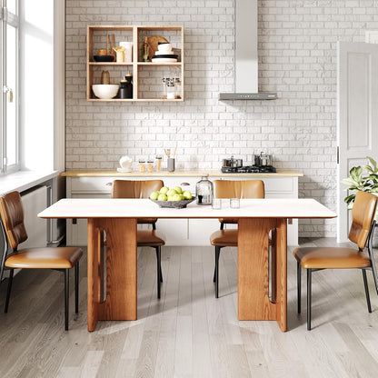 62.9-Inch Dining Table for 4–6 People, Rectangular Kitchen Table with Sintered Stone Top & Solid Wood Legs, Modern Dining Table for Kitchen, Dining Room & Living Room image 8