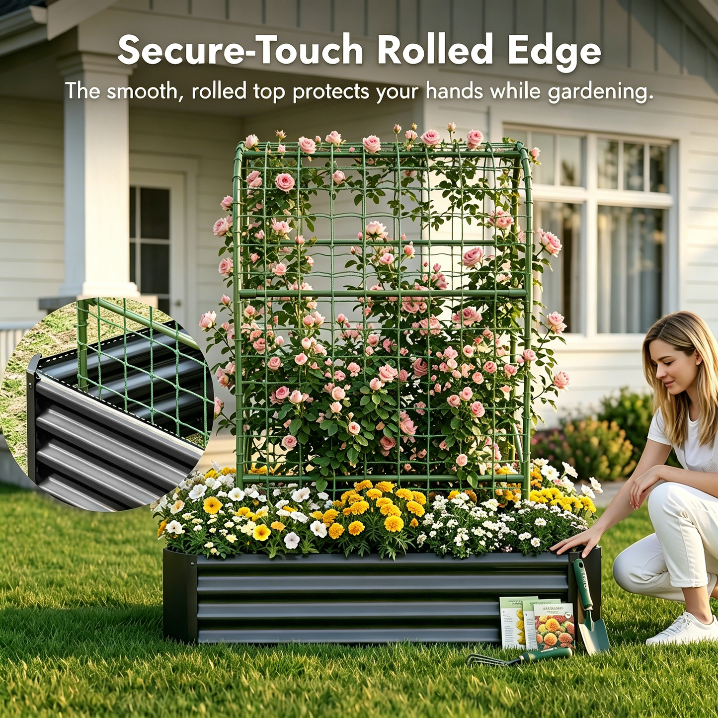 2-in-1 Raised Garden Bed with Trellis - 59" Tall Arch Planter Box for Climbing Plants, Outdoor Galvanized Metal Gardening Bed for Vegetables, Fruits, Flowers (Black, 4x2x1 Ft) image 4