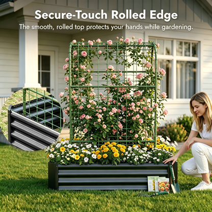 2-in-1 Raised Garden Bed with Trellis - 59" Tall Arch Planter Box for Climbing Plants, Outdoor Galvanized Metal Gardening Bed for Vegetables, Fruits, Flowers (Black, 4x2x1 Ft) image 4