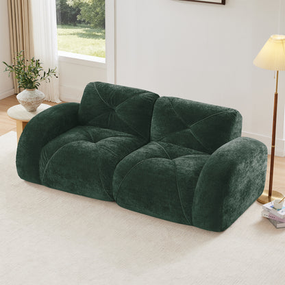 2-seater Tufted Sofa Couches With boneless Sofa,Soft Velvet Fabric,Bottom Anti-Slip Design,32D High Density Sponge,Ergonomic Design Bottom,No Assembly Required,Fits Living Rooms,Green image 1