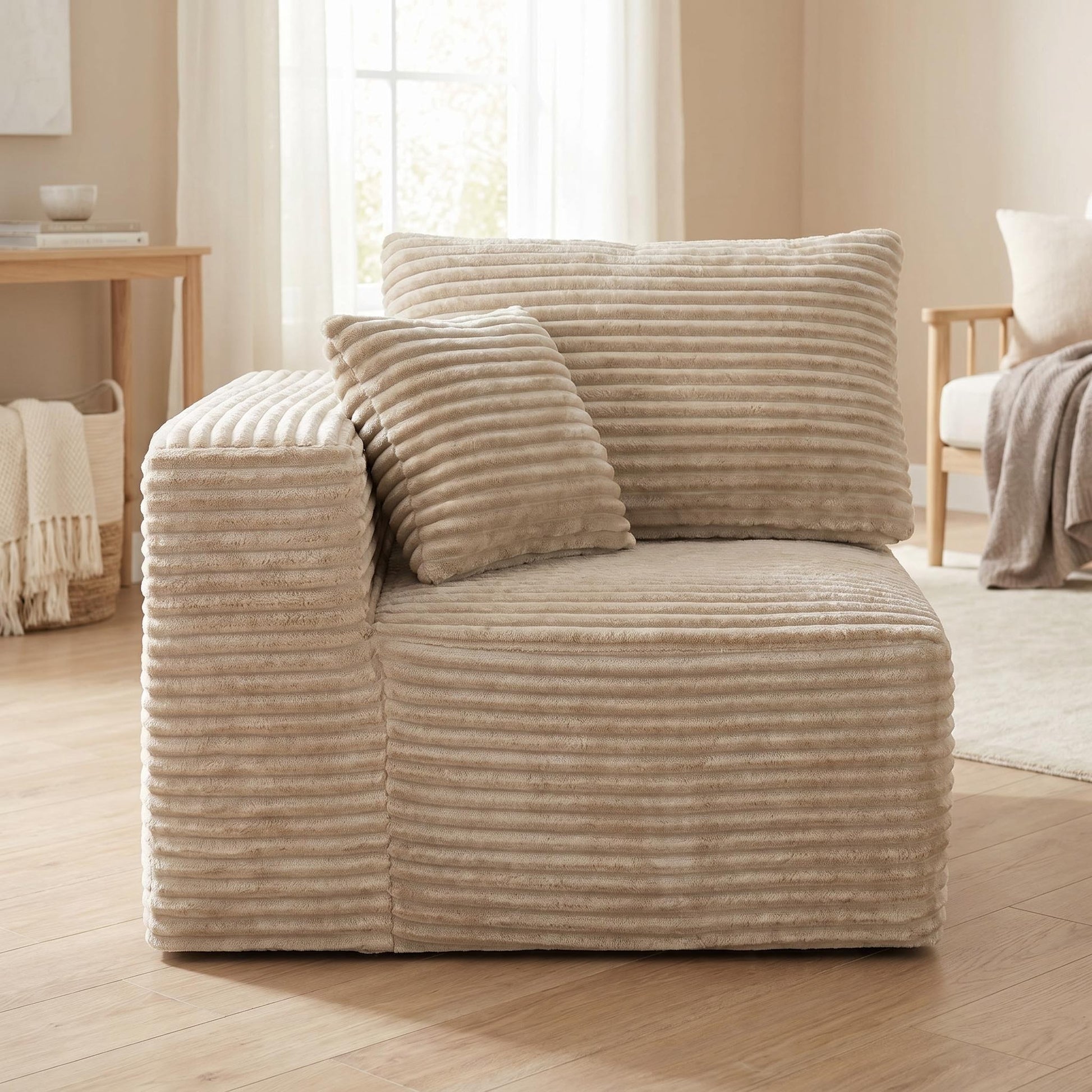 Camel Corduroy Modular Compression Sofa, Legless Floor-Hugging Armless Accent Chair for Living Room Bedroom image 4