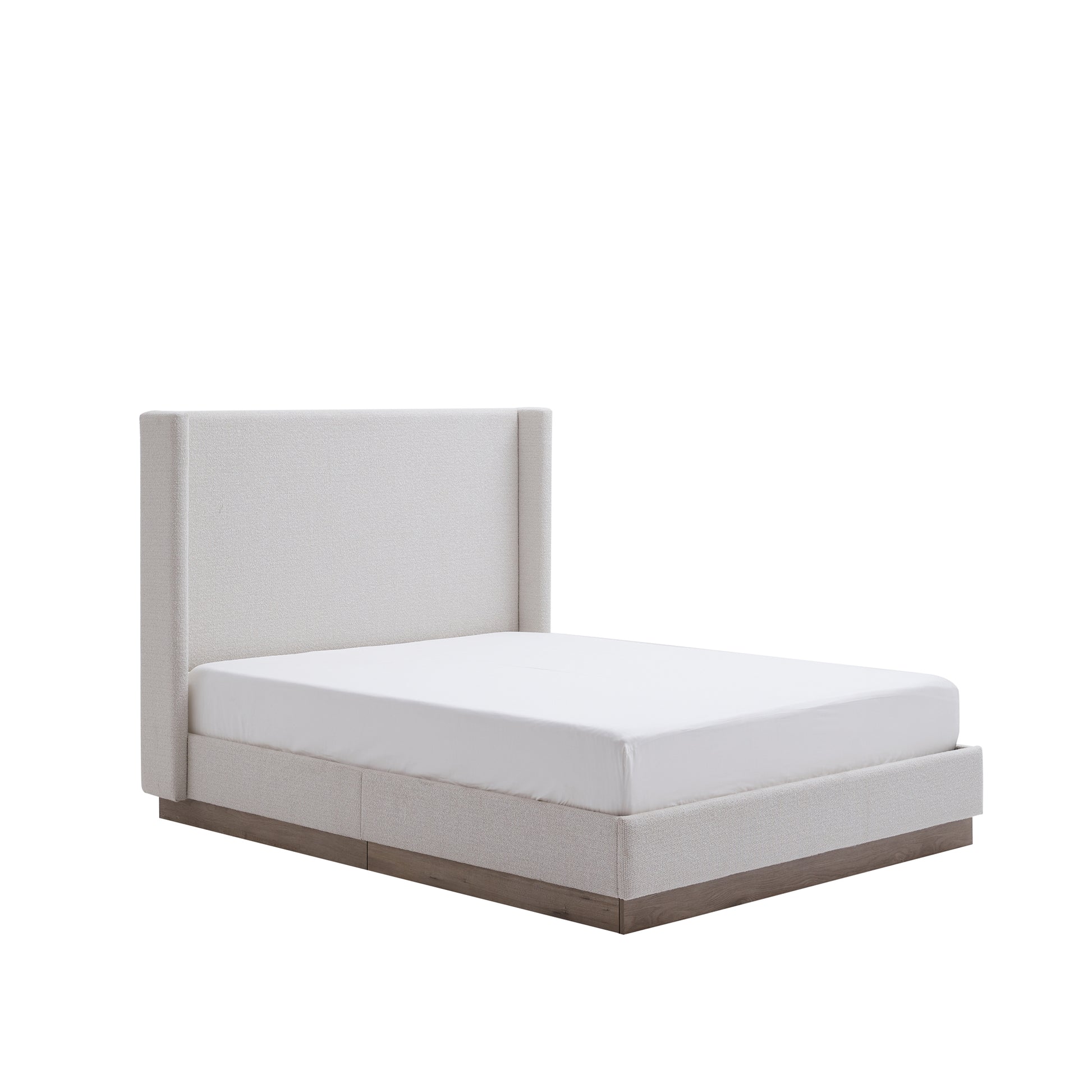Hosford Upholstered Wingback Bed / Upholstered Wood Base Platform Bed / 52.5" High Headboard / Minimalist / Rusticity / No Box Spring Needed / King / Cream White Boucle / No Noise image 11