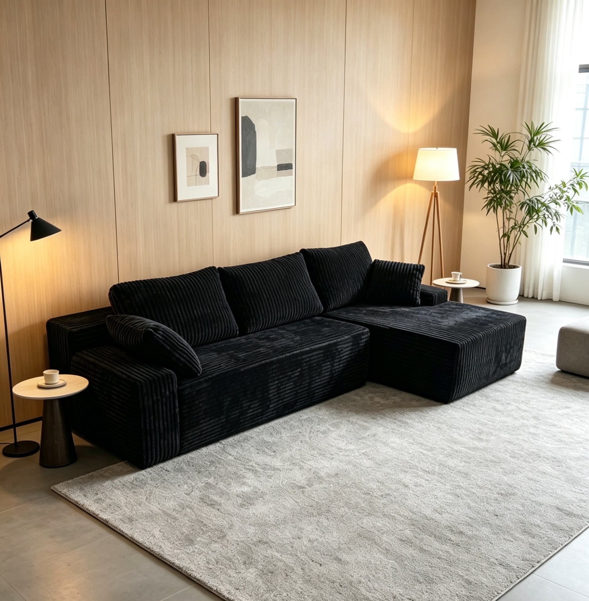 96" Compressed L-Shape Sofa Black Right Corner Facing sofa image 1