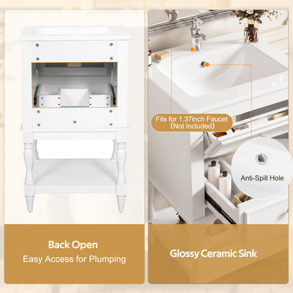 20'' Bathroom Vanity with Ceramic Sink, Bathroom Storage Cabinet with Open Shelf, Retro Design Bathroom Cabinet with 2 Drawers image 7