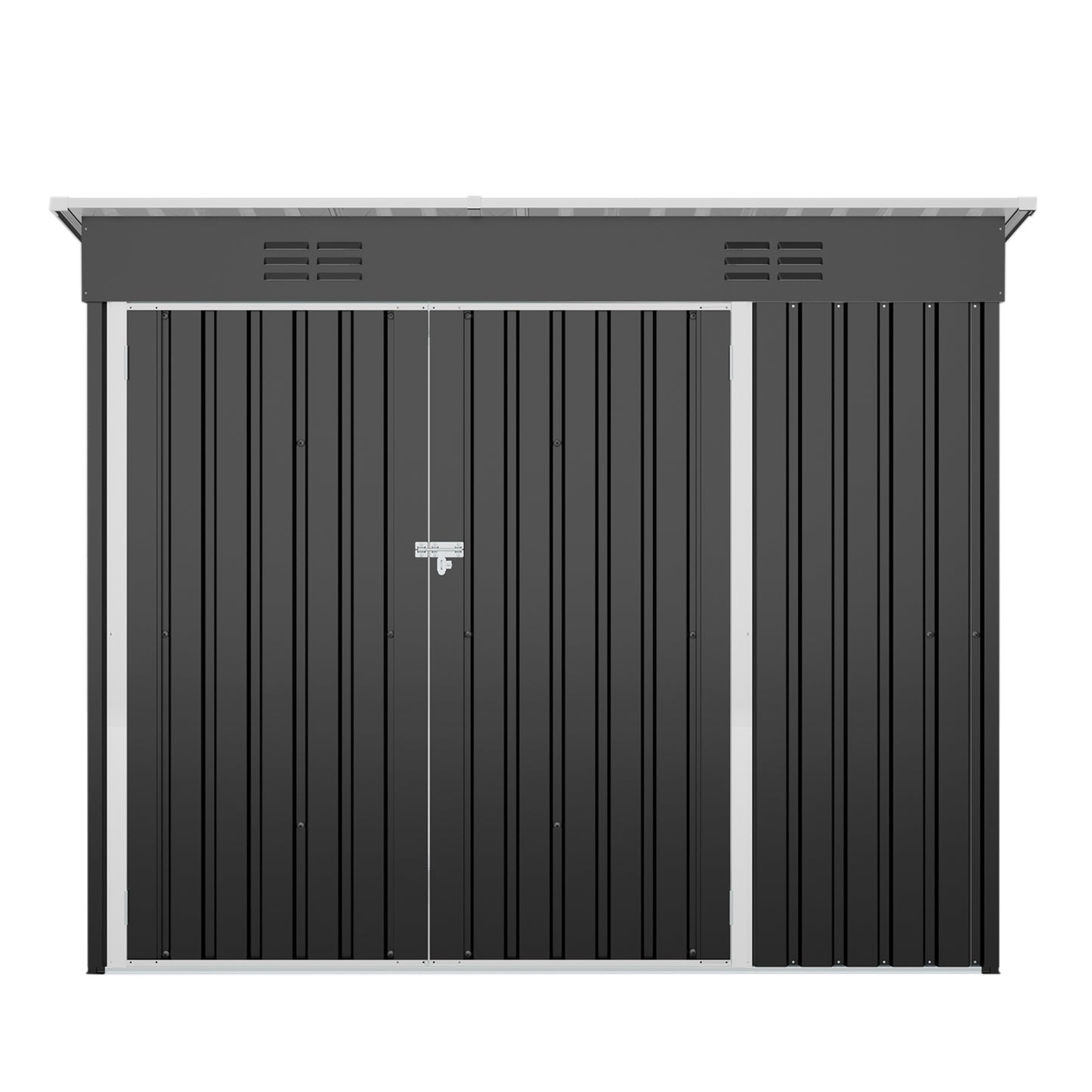 4 x 8 FT Galvanized Steel Outdoor Storage Shed with 3 Access Doors, Ventilated Weatherproof Metal Utility Shed for Garden Tools, Bikes & Patio Equipment,Black(3.58*7.41 ft) image 10