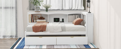 Twin Size Daybed with Two Storage Drawers, Storage Cabinets and USB Ports, White image 6
