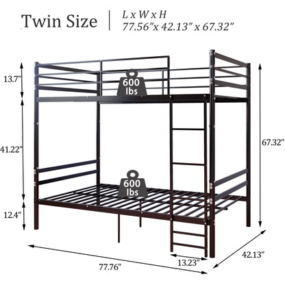 Bunk Bed Twin Over Twin for Kids/Teens/Adults Duty,13.7 inch High Safety Guardrail,One layer with 19 bars and support 600LBS, Sturdy Ladder, Big storage space under the bed,Convertible 2 Beds,Black image 2