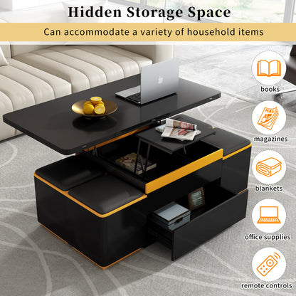 [Video Provided]VIBE HAUS Lift-Top Coffee Table with Storage Stools, Modern Center Table with Foldable Top, Multi-Functional Adjustable Coffee Table for Living Room(OLD SKU:N724P292506B) image 6