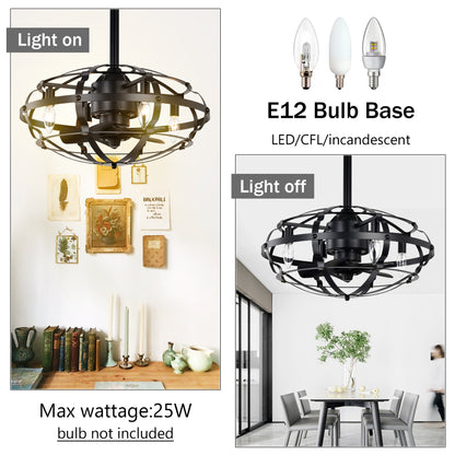 20.63 INCH Caged Ceiling Fan with Lights For Farmhouse, Bedroom Living Room bedroom--NOT Included Bulbs--Matte Black image 10