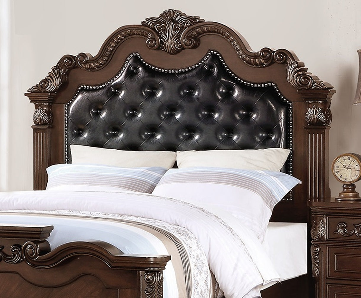 Gorgeous Traditional Antique Cherry 1pc Eastern King Size Bed Tufted Faux Leather Headboard Wooden Bedframe image 7
