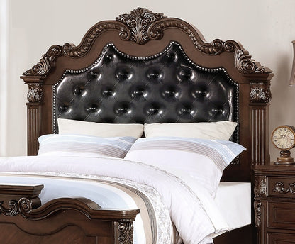 Gorgeous Traditional Antique Cherry 1pc Eastern King Size Bed Tufted Faux Leather Headboard Wooden Bedframe image 7