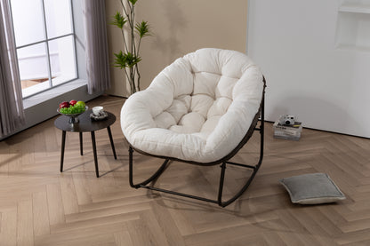 Outdoor Rattan Rocking Chair,Padded Cushion Rocker Recliner Chair Outdoor for Front Porch, Living Room, Patio, Garden, White image 7