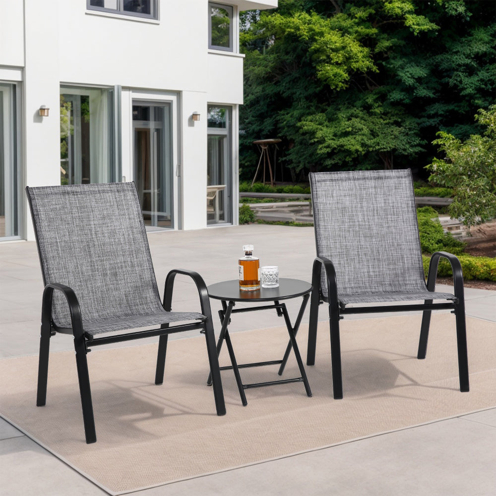 3 Piece Patio Set - Outdoor Camping Chairs & Folding Table (Grey)