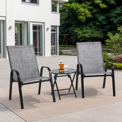 3 Piece Patio Set - Outdoor Camping Chairs & Folding Table (Grey)