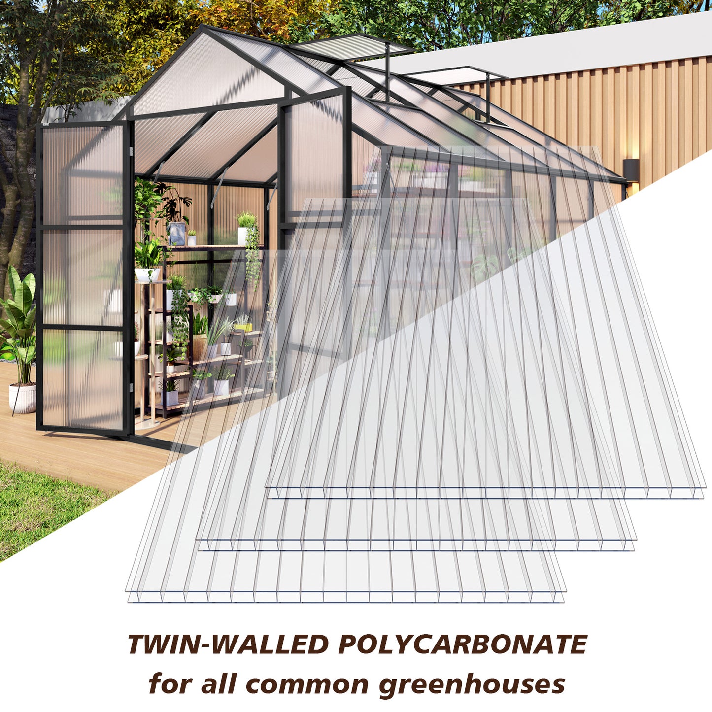 4' x 2' Twin-Wall Polycarbonate Greenhouse Panels (10 Pack), High Light Transmission & All-Weather Insulated Sheets, Shatter-Resistant Replacement for Glass Roofing, Balcony Divider image 12