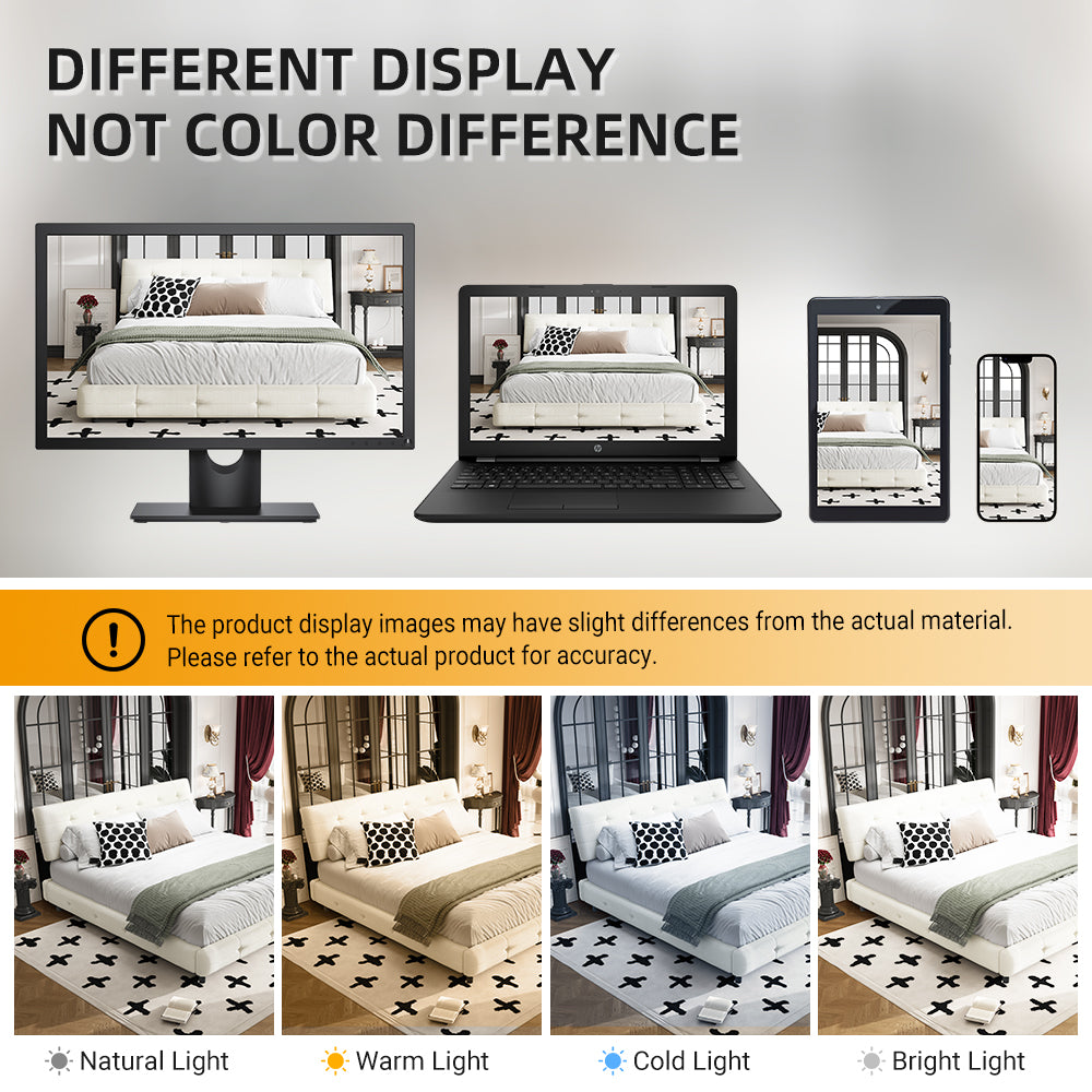 King Size Bed Frame,Tufted Headboard with Extra-Large Ultra-Soft Cloud Pillow Design,Chenille Platform Bed with Metal and Wooden Slats Double Support,Solid and Stable,Noise-Free,Beige/White image 4