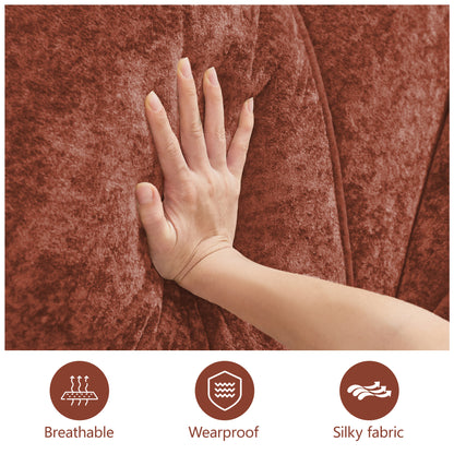 L-shaped Boneless Sofa,Soft Velvet Fabric,Tufted Design,32D High Density Sponge,No Assembly Required,Ergonomic Design,Bottom Anti-Slip Design,Movable Ottoman For Bedrooms,Red Brown image 9