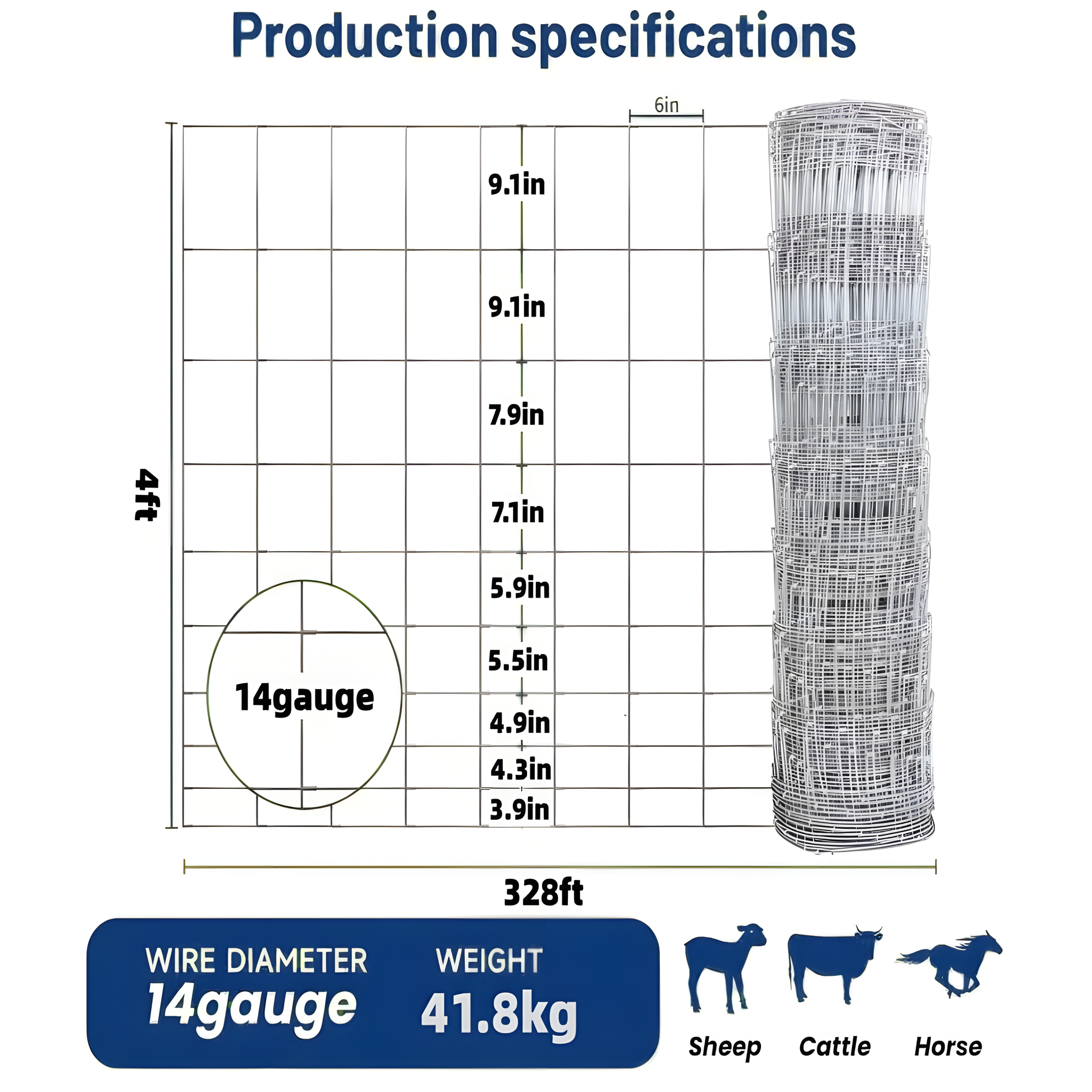 Cattle Fence 4 feet x 328 feet - Heavy-duty galvanized wire fence and wire mesh fence, suitable for pigs, goats, sheep, and deer; ideal goat fence, deer fence, livestock pen protection, and livestock image 2