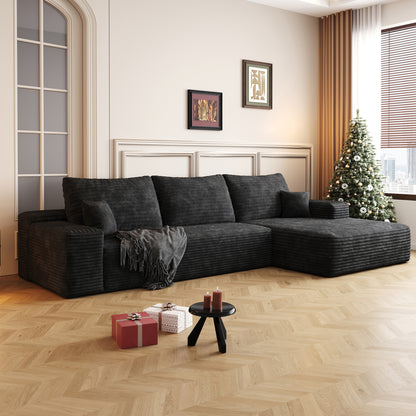 107" Cloud Sectional Couch with L-Shape Chaise,Modern Modular Sofa with Deep Seat, Upholstered Couches for Living Room Bedroom,No Assembly Required, BLACK(Plush Corduroy Fabric),Black image 2