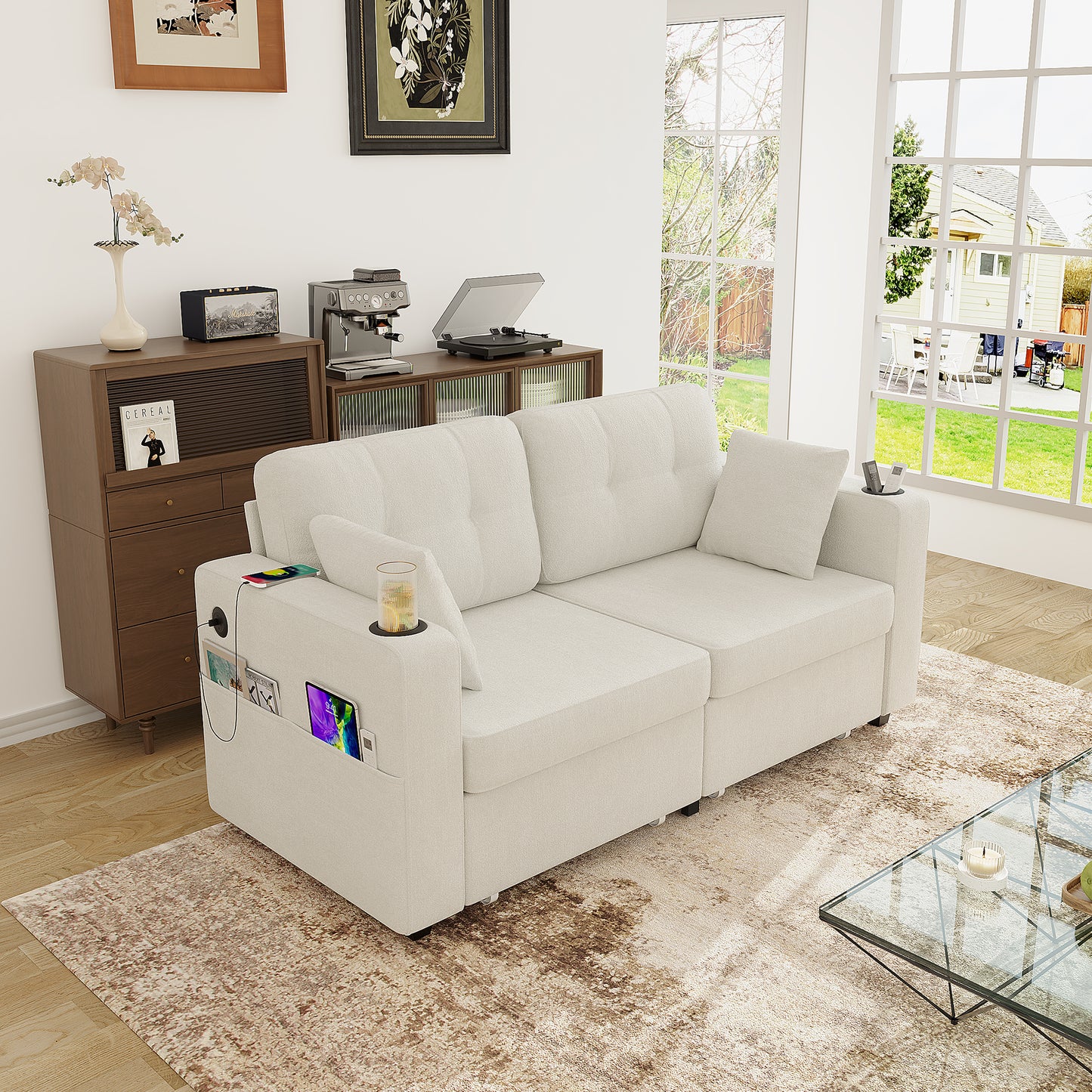Sofas for Living Room, Couch Set,3 Seats Sofa, USB Charging,Wood Frame,Easy to Install,with Storage, Charging Station,Cup Holder,Modern Sectional Sofas for Living Room, Apartment,Chenille Fabric image 10