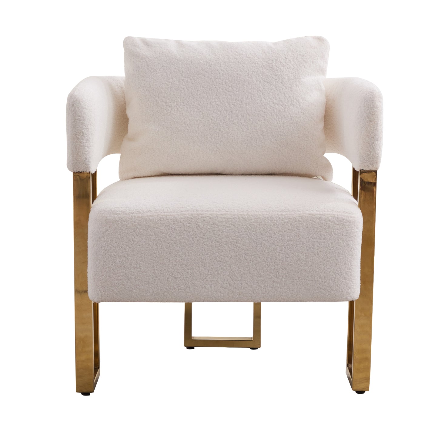 TS Modern decorative chair, living room side chair with gold metal legs, no wheels, suitable for dressing area, reception room, office,Teddy fleece upholstered metal foot sofas 2PCS White image 7
