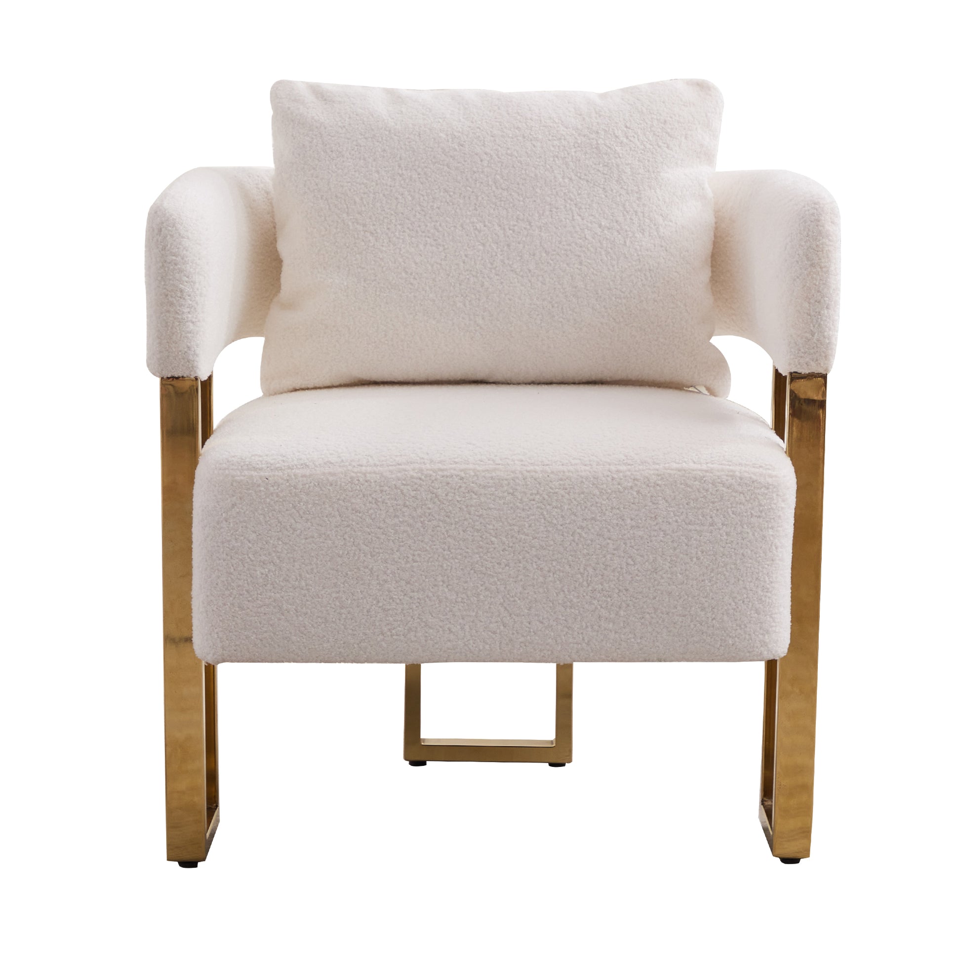 TS Modern decorative chair, living room side chair with gold metal legs, no wheels, suitable for dressing area, reception room, office,Teddy fleece upholstered metal foot sofas 2PCS White image 7