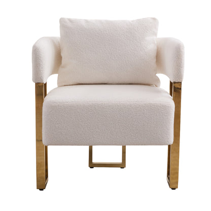 TS Modern decorative chair, living room side chair with gold metal legs, no wheels, suitable for dressing area, reception room, office,Teddy fleece upholstered metal foot sofas 2PCS White image 7