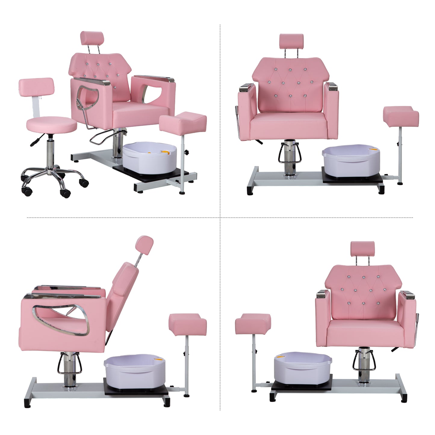 Pedicure Chair No Plumbing,Reclining Pedicure Station Unit with Adjustable Height and 360 Swivel,Hydraulic Foot Spa Chiar with Footrest and Massage Foot Bath, Pink image 7
