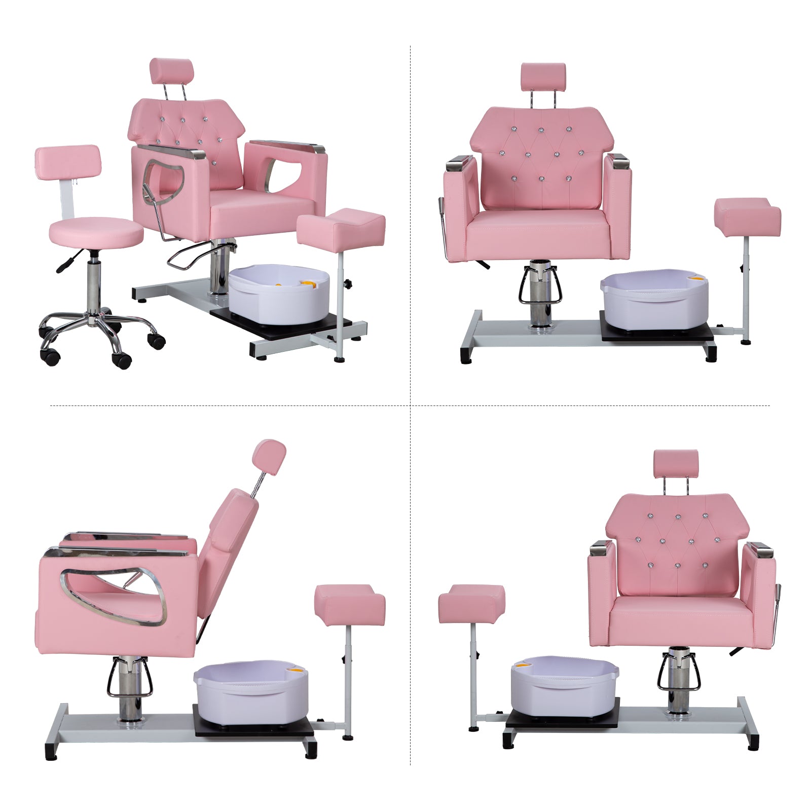 Pedicure Chair No Plumbing,Reclining Pedicure Station Unit with Adjustable Height and 360 Swivel,Hydraulic Foot Spa Chiar with Footrest and Massage Foot Bath, Pink image 7