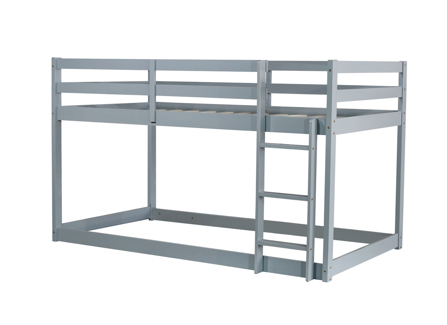 Solid Wooden, Solid Rubber Wooden Twin over Twin Floor Bunk Bed with Ladder, with Bed Platform of Strengthened Slats, Grey image 11