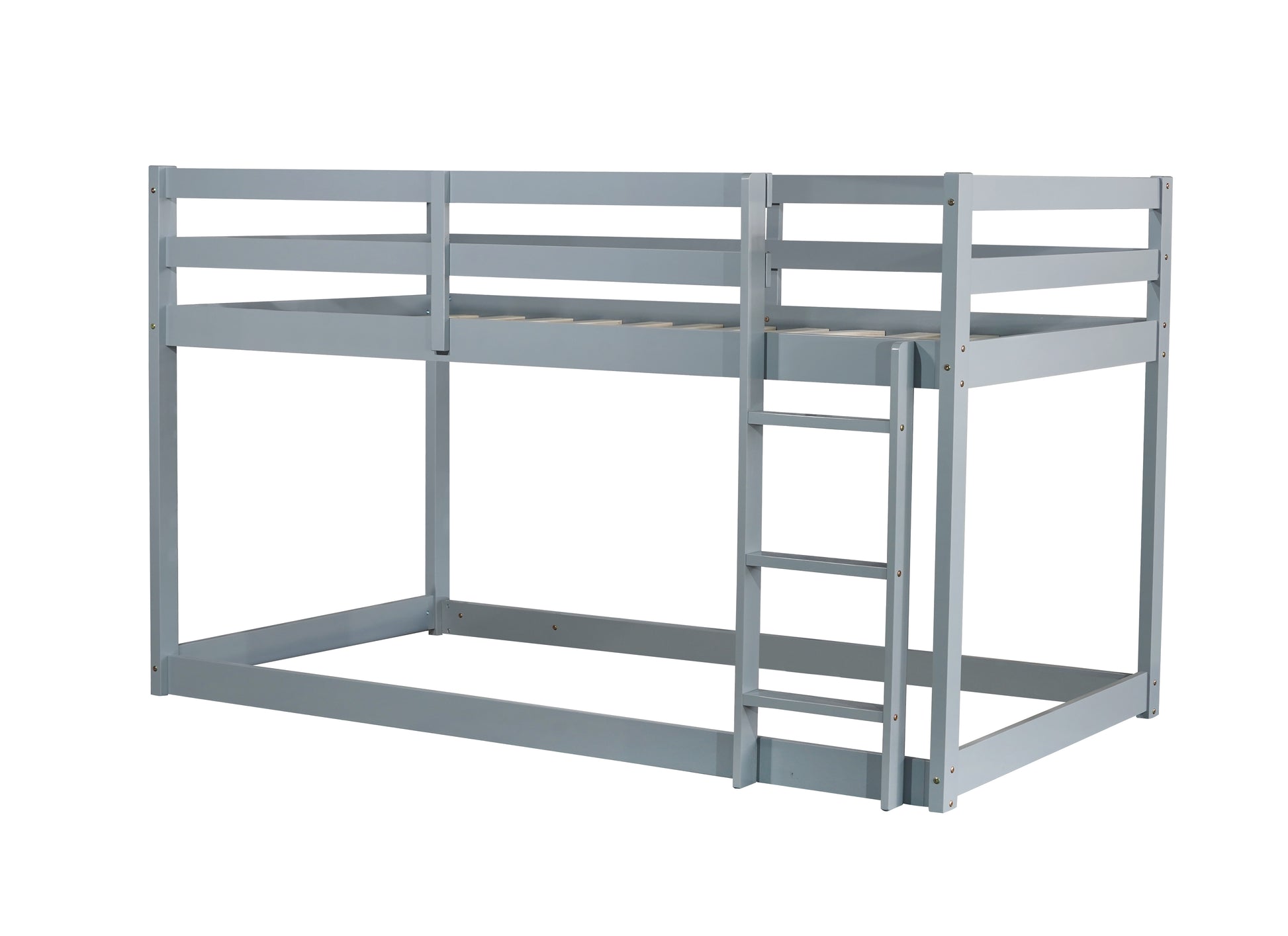 Solid Wooden, Solid Rubber Wooden Twin over Twin Floor Bunk Bed with Ladder, with Bed Platform of Strengthened Slats, Grey image 11