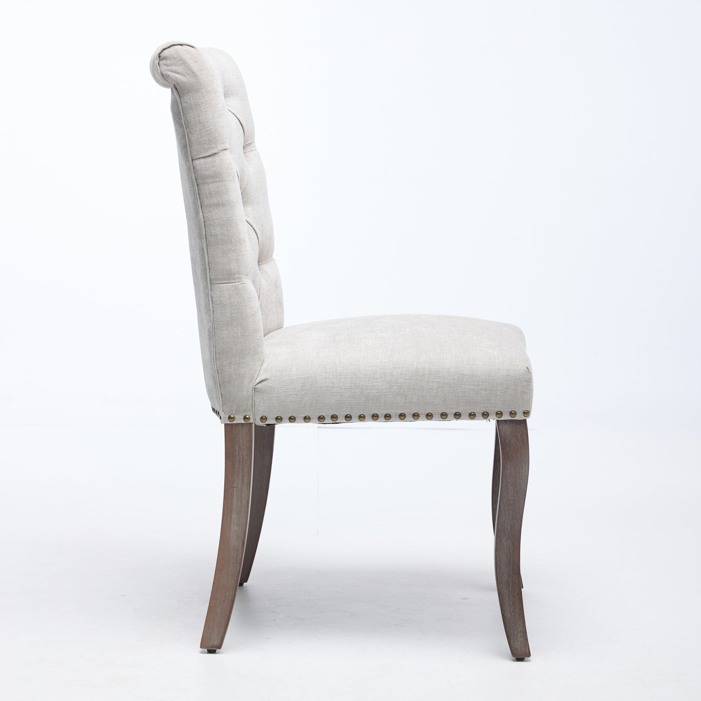 Upholstered Chenille Fabric Accent Dining Chair, Curved Solid Wood Legs, Elegant Tufted Club Dining Room Kitchen Room Dining Chair, Set of 2,Beige,SW1894BG image 5