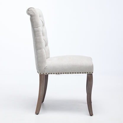 Upholstered Chenille Fabric Accent Dining Chair, Curved Solid Wood Legs, Elegant Tufted Club Dining Room Kitchen Room Dining Chair, Set of 2,Beige,SW1894BG image 5