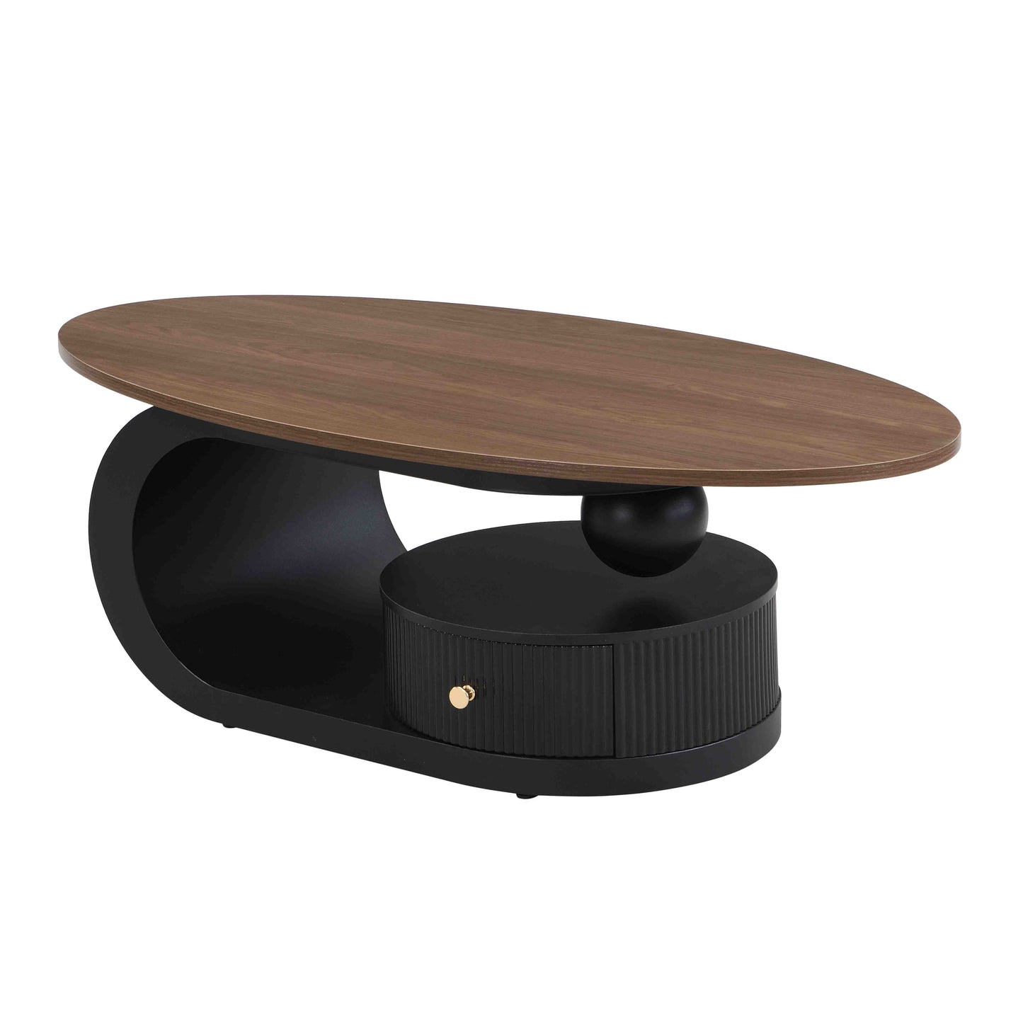 Luxury Nesting Coffee Table Set of 2, Tables with Storage for Living Room, Oval and Round Table Set, Black Center Table, Cocktail Table, Side Table, Large 47.24'', Small 19.69'' image 5