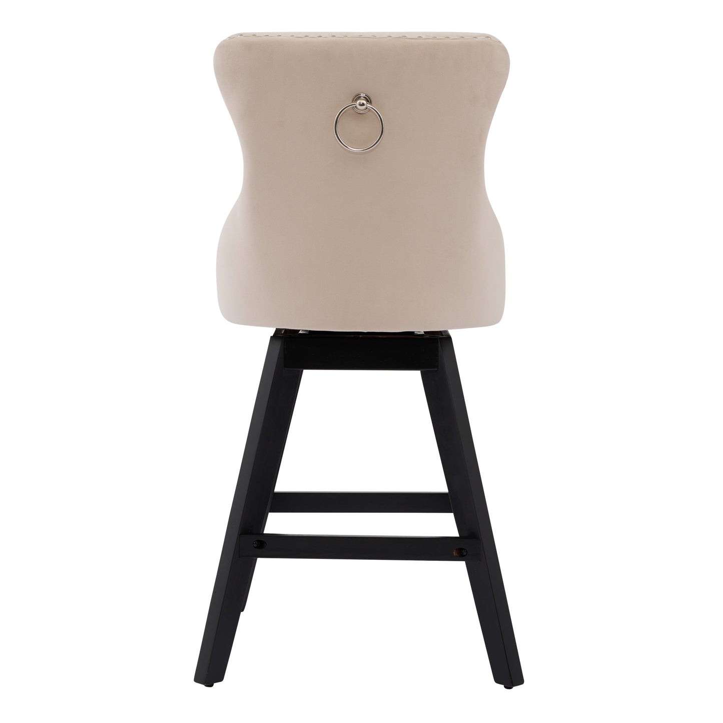 Swivel Velvet Barstools with Button Tufted Decoration and Wooden Legs, and Chrome Nailhead Trim, Leisure Style Bar Chairs,Bar stools, Set of 2 (Beige),SW1860BG image 7