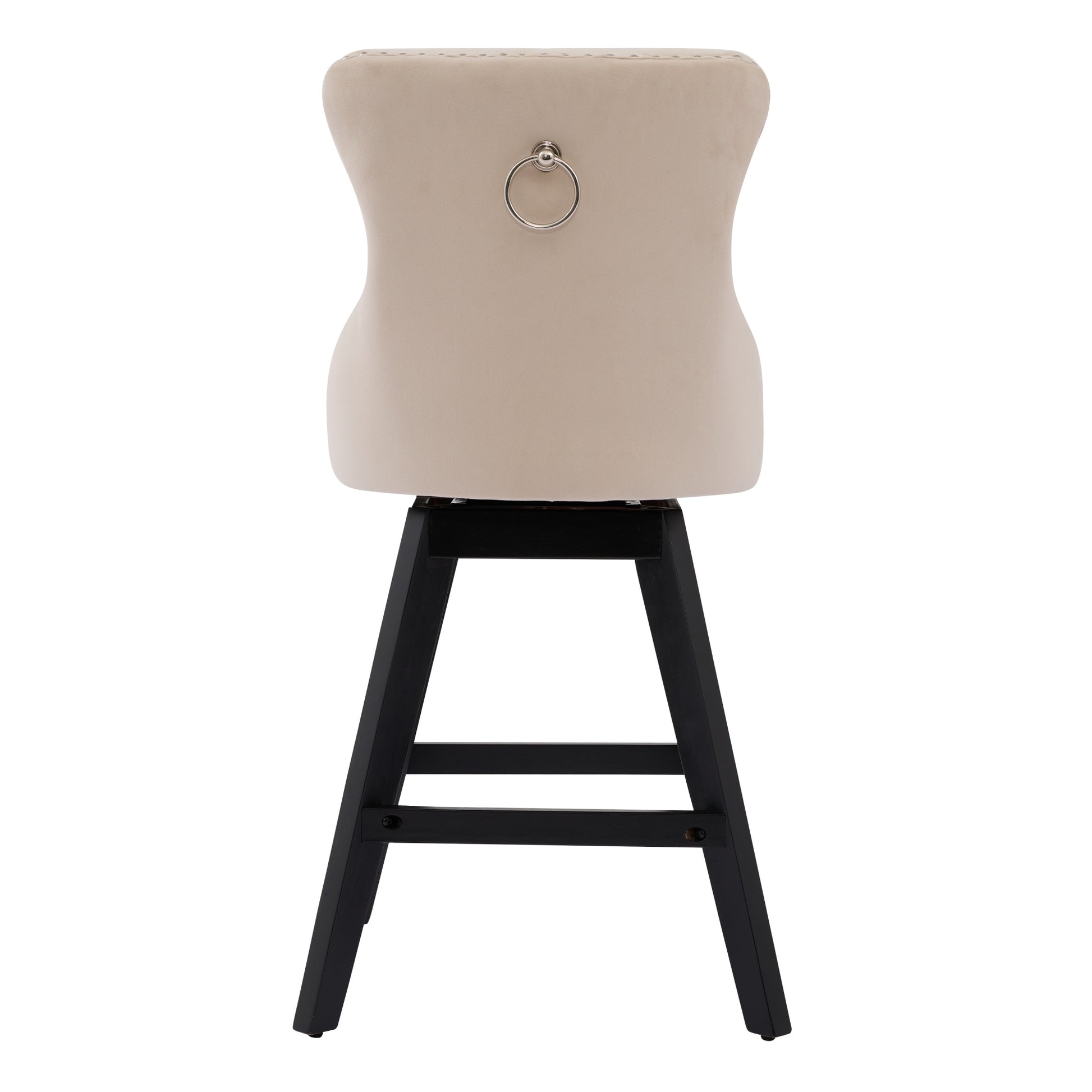 Swivel Velvet Barstools with Button Tufted Decoration and Wooden Legs, and Chrome Nailhead Trim, Leisure Style Bar Chairs,Bar stools, Set of 2 (Beige),SW1860BG image 7