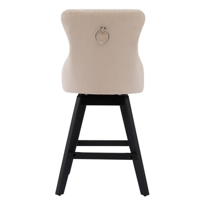 Swivel Velvet Barstools with Button Tufted Decoration and Wooden Legs, and Chrome Nailhead Trim, Leisure Style Bar Chairs,Bar stools, Set of 2 (Beige),SW1860BG image 7