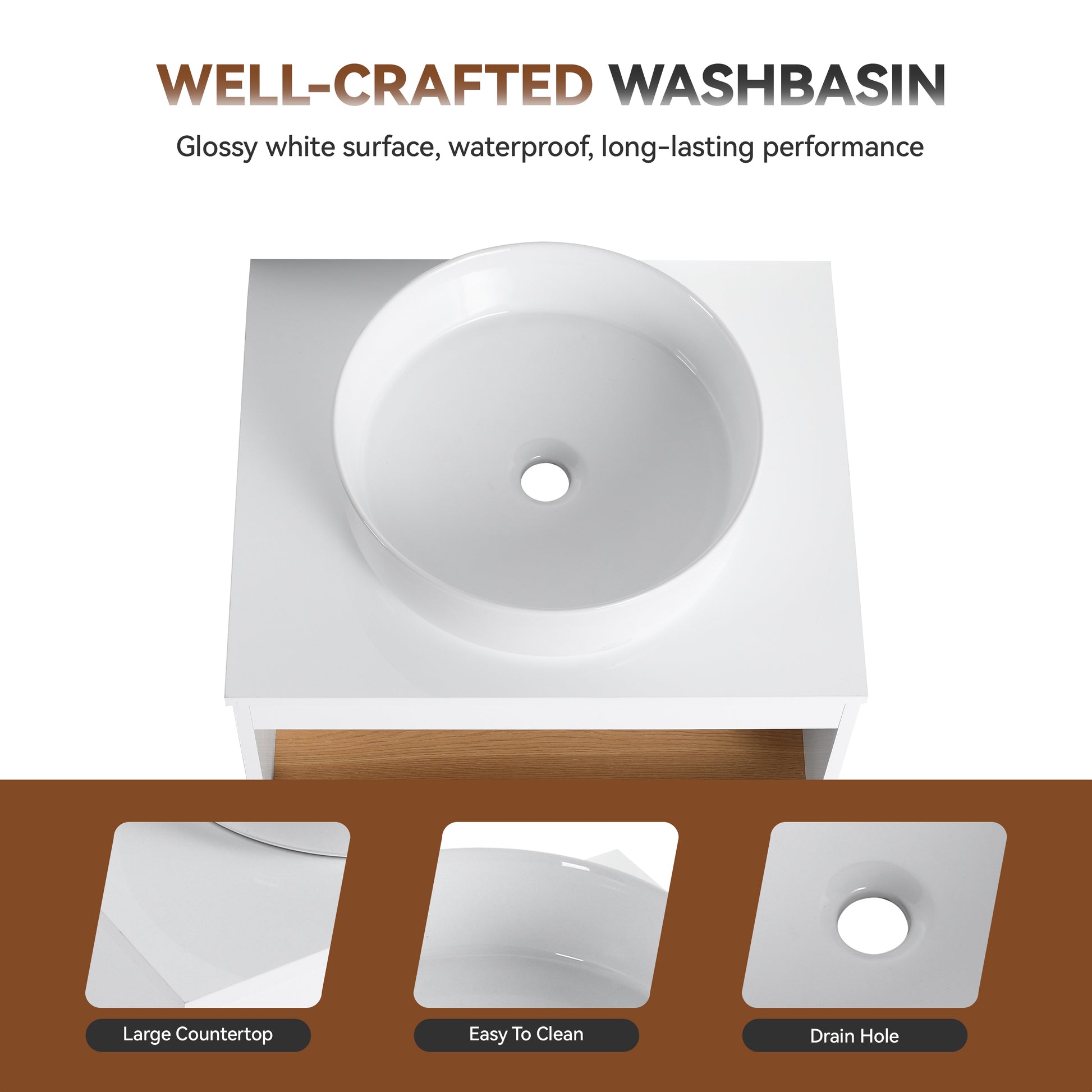 24" Floating Bathroom Vanity with Glossy White Round Vessel Sink, Wall-Mounted Vanity with Open Shelf Storage, White Finish with Durable Countertop, Space-Saving Modern Design (Ships in 2 Boxes) image 10