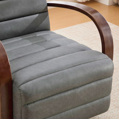 30.7"W Modern Upholstered 360° Swivel Accent Chair with Solid Wood Armrests and Comfy Channel Tufted Lounge Reading Chair, Single Sofa Armchair for Hotel Bedroom Living Room Office and Bedroom. Gray image 10