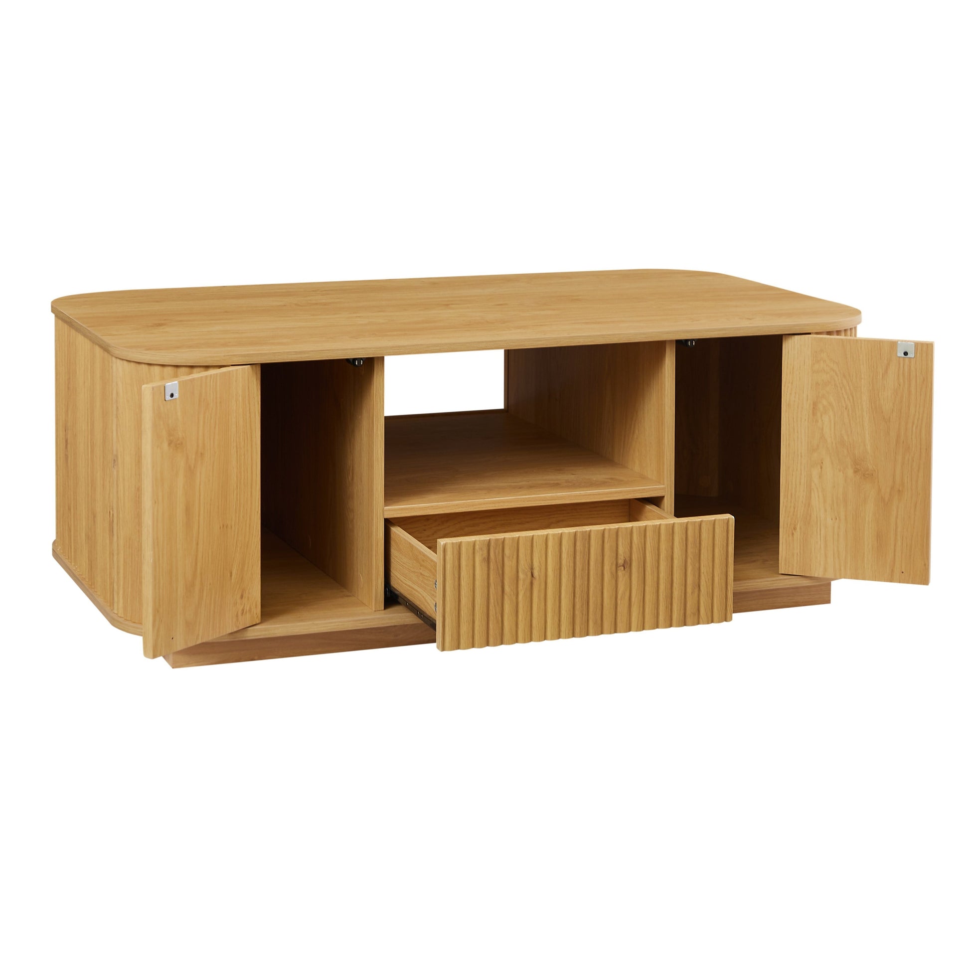 46.5"modern luxury oval coffee table with drawers and storage compartments, curved contour design, living room center coffee table, suitable for living rooms and offices, Natural, 46.5"L*27.2"W*17.7"H image 8