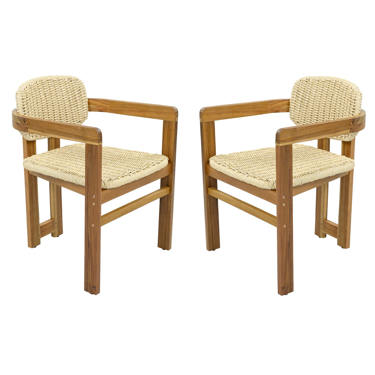 Outdoor Woven Rattan Chair Set Two Accent Chairs Stylish Outdoor Armchairs 2 Person Seating Group Ergonomic Garden Chairs for Patio, Outdoor, Teak Finish+Natural Rattan image 11