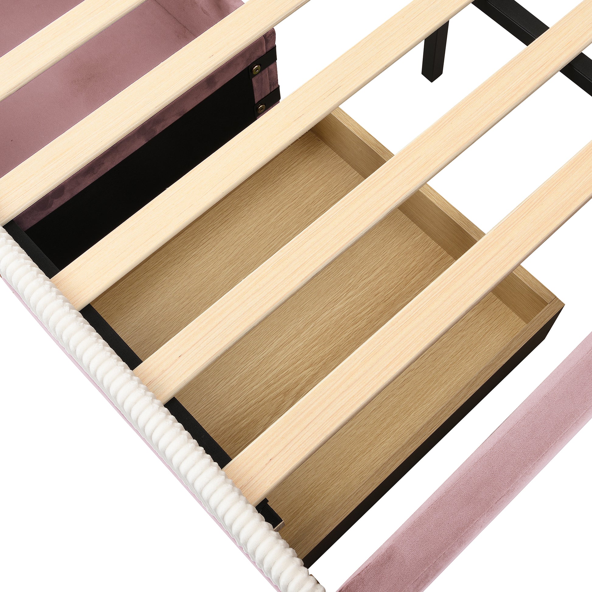 Full Size Upholstered Daybed Frame with 2 Storage Drawers, Pink image 10