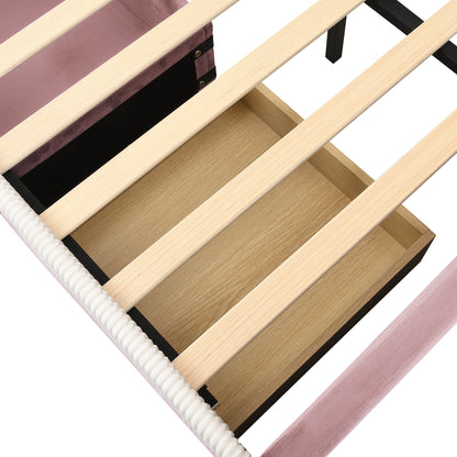 Full Size Upholstered Daybed Frame with 2 Storage Drawers, Pink image 10