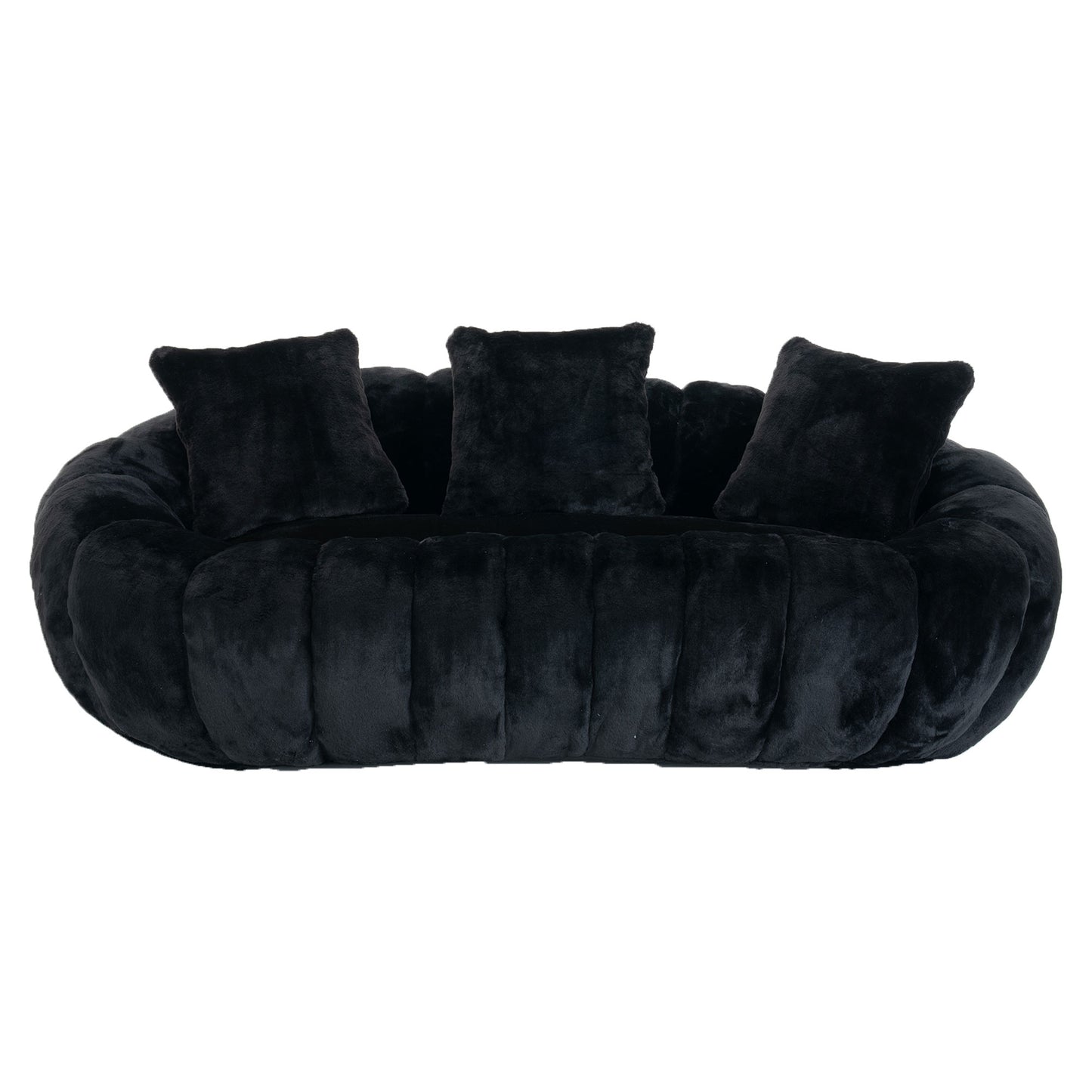 Floral-shaped sofa, ultra-soft faux fur sofa, large living room two-seater sofa, Black, two-person style image 7
