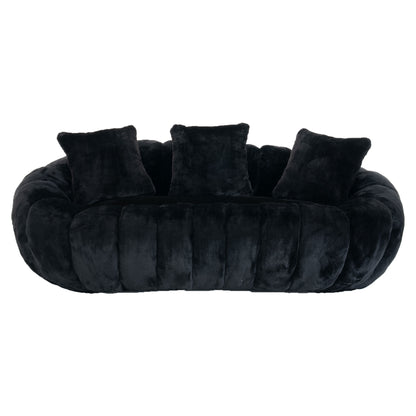 Floral-shaped sofa, ultra-soft faux fur sofa, large living room two-seater sofa, Black, two-person style image 7