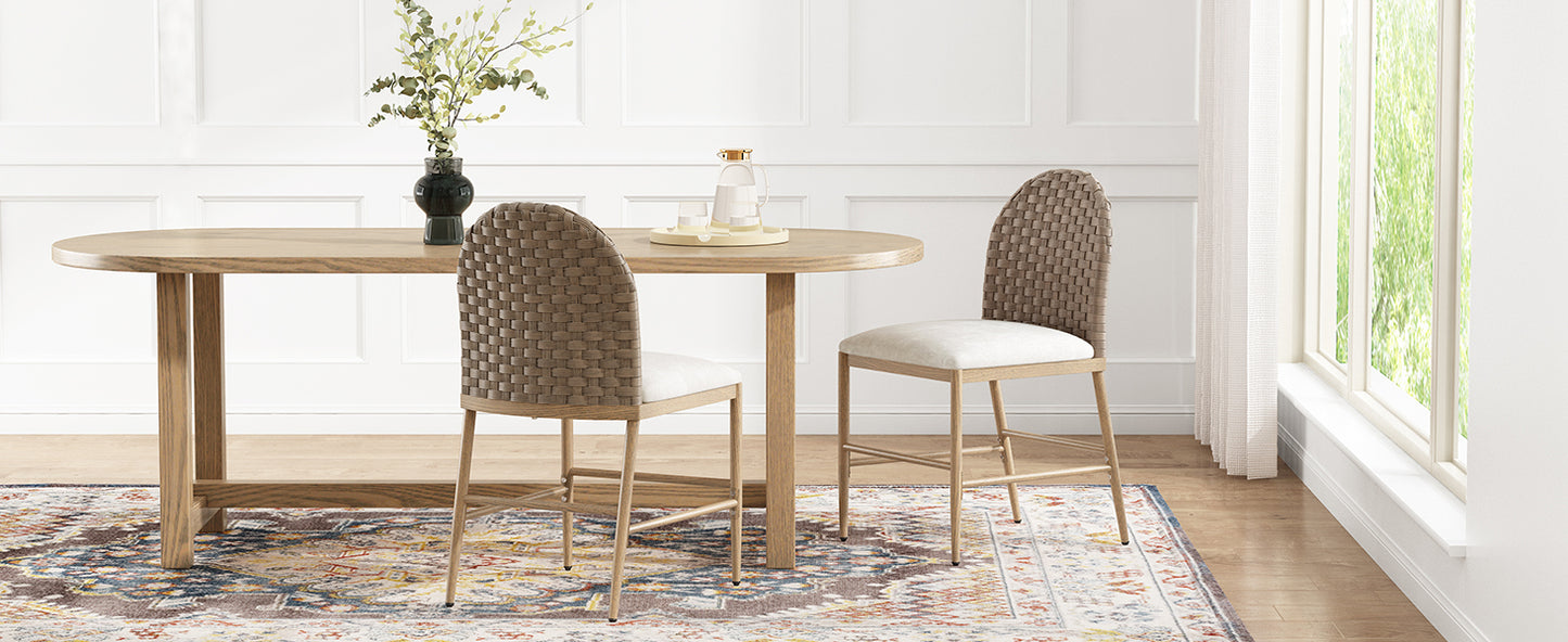 Farmhouse Dining Chairs Set of 2, Upholstered Kitchen Chairs Armless Iron Side Chair with rattan Backrest for Dining Room,Restaurant,Brown image 3